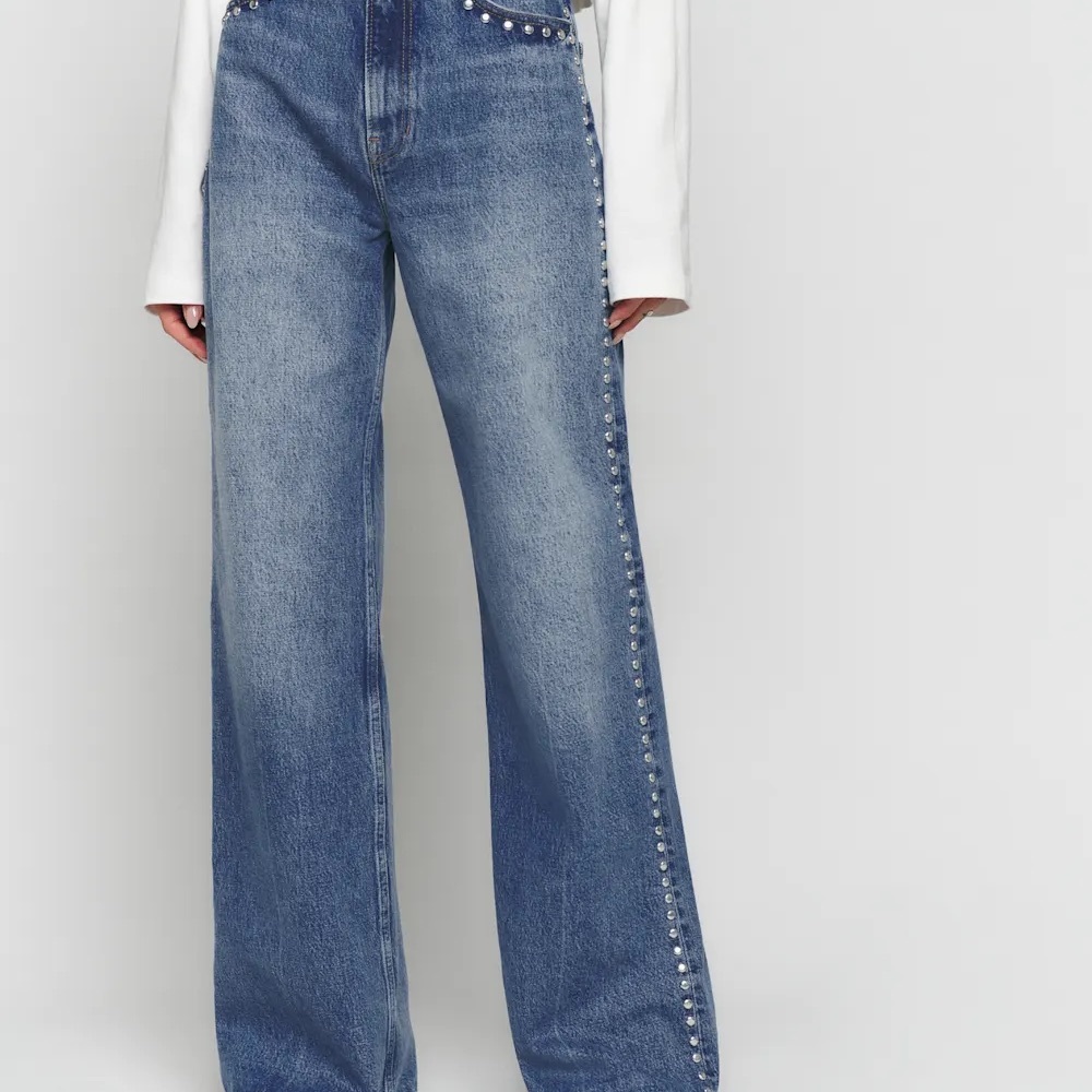 Reformation Cary High Rise Wide Leg Studded Jeans